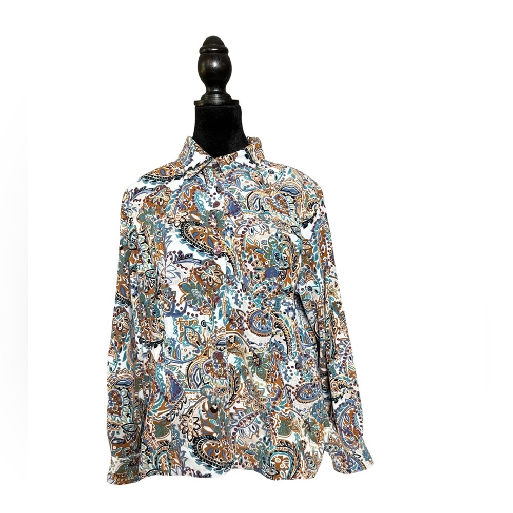 Koret Petite Vintage 80s Floral Paisley Button Down Blouse